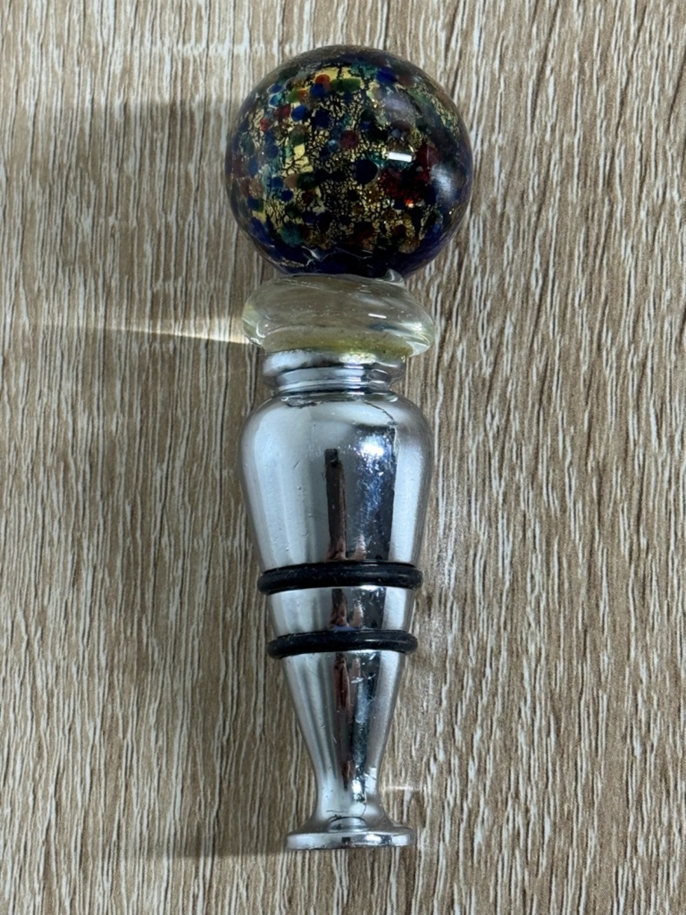 Vintage Art Glass Multicolor Ball Shaped Bottle Stopper
